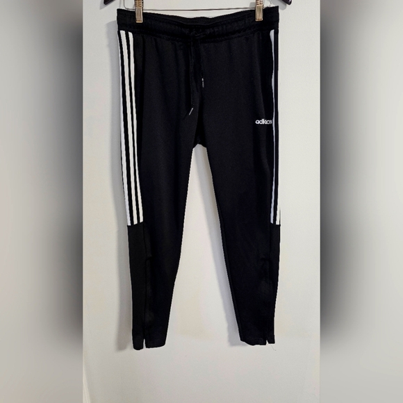 Adidas Black Track Pants with White Stripes Zipper Leg Opening Climalite Size M - Picture 1 of 6